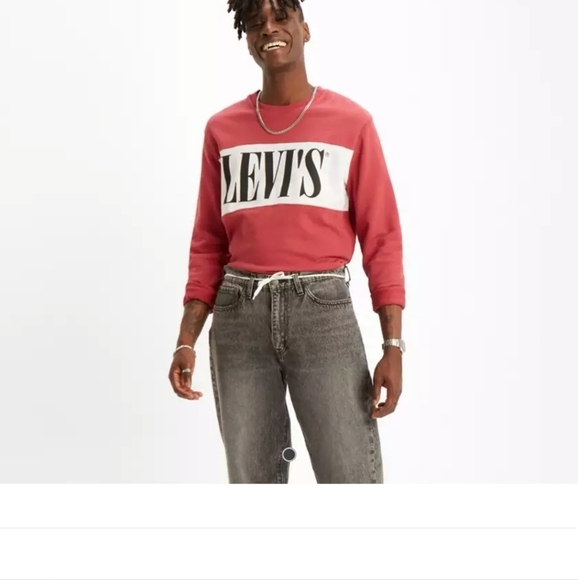 Levi's Colorblock Sweatshirt Crewneck Sz S Red White Long Sleeve Graphic Exellen - Picture 1 of 13